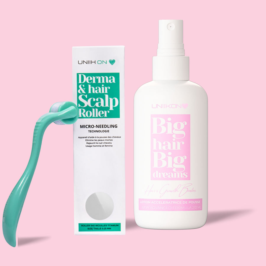 Duo Lotion de croissance Booster Pousse 250 ml + Derma Hair Scalp Roller